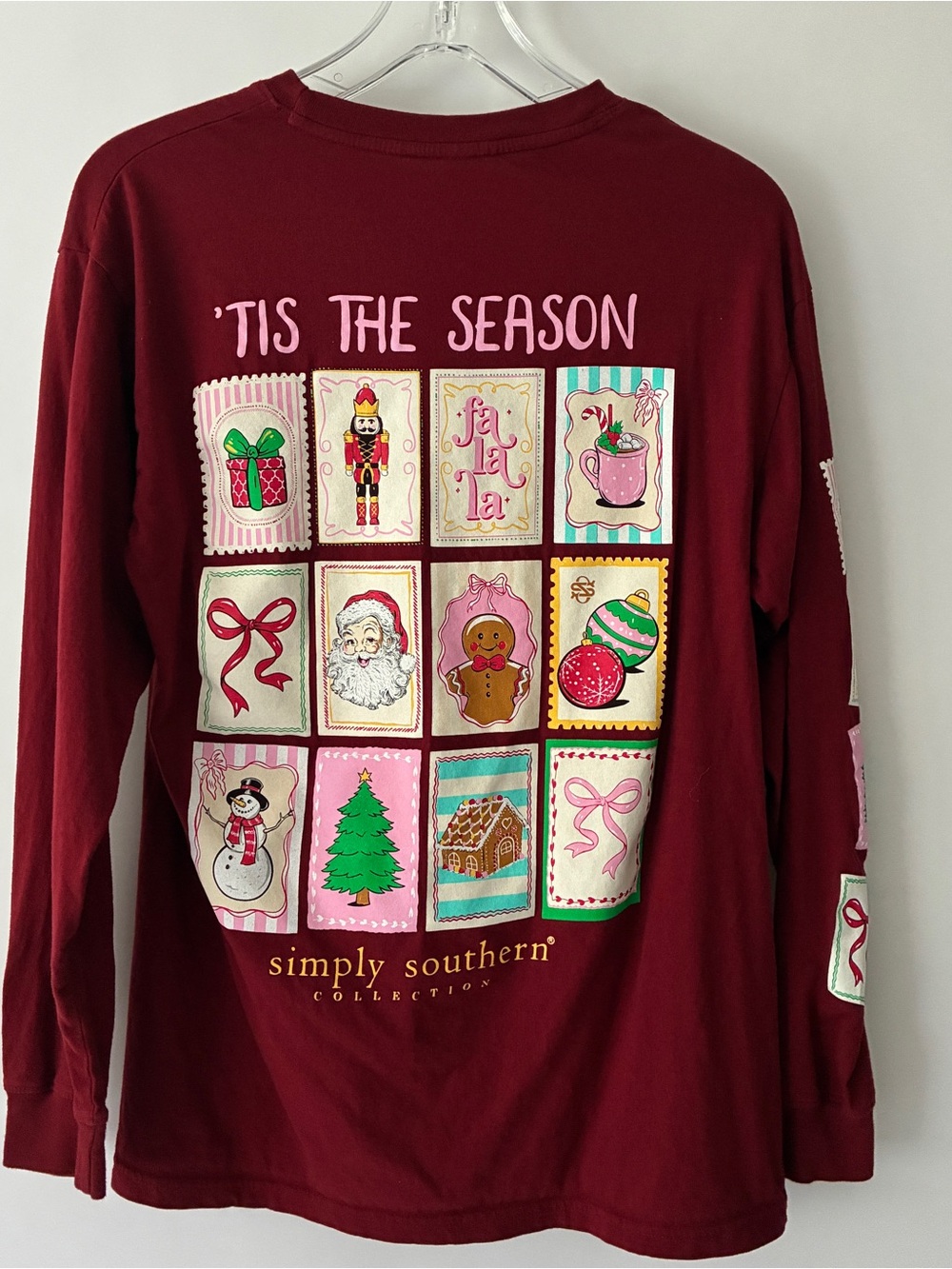 Simply Southern Dark Red Long Sleeve Graphic Shirt Size M Gingerbread Christmas - Picture 2 of 10